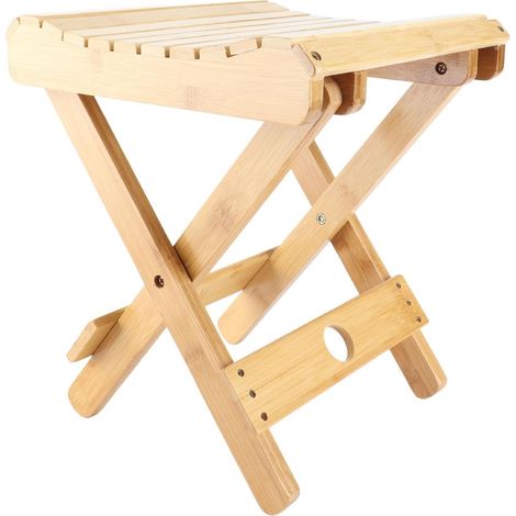 Tabouret Pliant en Bambou avec Coins Incurvés Anti-Rayures pou Convient pour le Rasage, le Sauna, le Spa, la Terrasse et les Voyages, Peinture à Base D'eau Non Toxique, Matériau en (1/5)