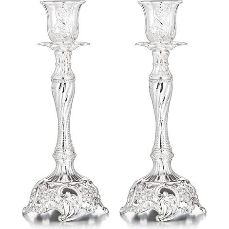 Porte-bougies - Lot de 2 - Porte-bougies - Étagère à bougies - Support à bougies - Dessous de verre - Accessoires de décoration - Métal - Argent - 7,6 x 7,6 x 18,8 cm (1/4)
