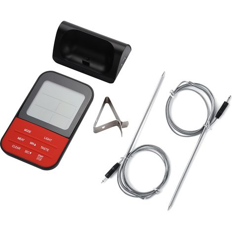 Thermomètre de cuisson numérique LCD avec double sonde et minuterie pour la cuisson, le four et le barbecue (base noire)-AquaForge (1/5)