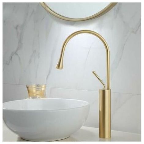 Robinet Mitigeur Monocommande Haut Or en Pour Lavabo Salle de Bain (1/3)