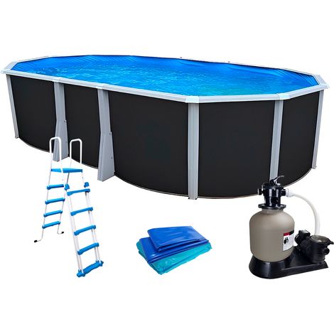 Kit piscine hors-sol acier Toi ANTHRACITE IBIZA PRESTIGIO ovale 640X366X132cm liner 0,60mm (1/5)