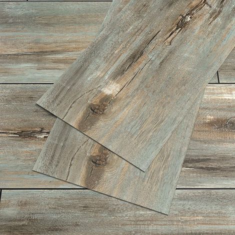 Dalle PVC Adhesive Sol Bois Gris Vert Vintage Stickers Effet Bois Carrelage Adhesif Sol Salle de Bain Stickers Carrelage Cuisine Dalles PVC Garage Salon 90 cm × 15 cm 12 Pièces (1/5)