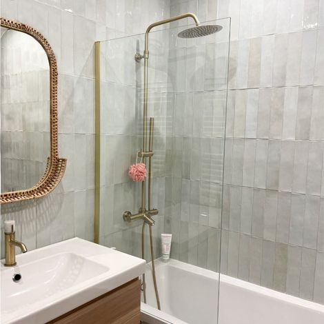 Essebagno Pare-Baignoire fixe verre anticalcaire et aluminium 80 x 140 Or Brossé (1/5)