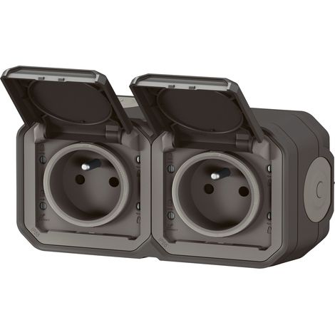 Legrand - Double prise de courant horizontale avec volet Plexo complet saillie -anthracite