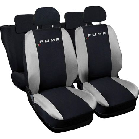Lupex shop - Coprisedili Auto Compatibili per Puma, Made In Italy, set di copri sedili anteriori e posteriori con copri poggiatesta incluso, tessuto poliestere, Nero - Grigio Chiaro (1/4)