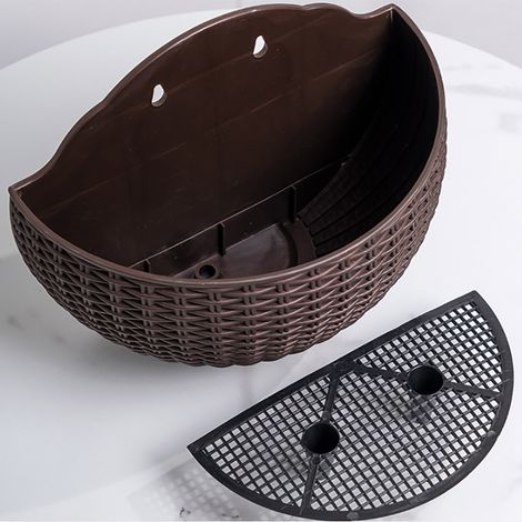 Pot de fleurs semi-rond suspendu en imitation rotin, sans perçage, pour balcon ou système hydroponique. (1/5)