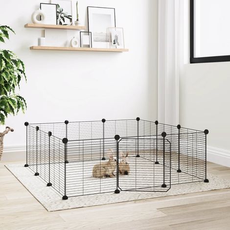Cage animaux de compagnie à 12 panneaux et porte Cage pour chien Parc pour animaux Noir 35x35 cm MCYMH504508 (1/5)