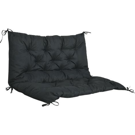 2 Seater Bench Pad, Garden Chair Cushion with Back and Ties for Indoor and Outdoor Use, 98 x 100 cm, Black