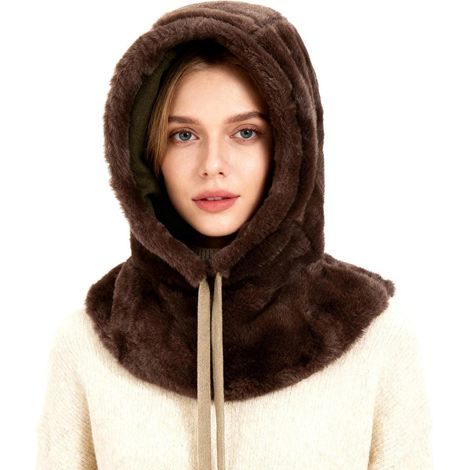 Thermo Plüsch Sturmhaube Damen Braun, Winddicht & Warm mit Zugband (1/5)