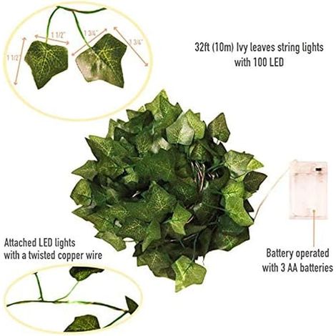 Lierre Artificiel - 10 m Feuille Guirlande Lumineuse - Plantes Artificielles Avec 100 LED Et Vert Feuille - Chaîne Lumières LED De Vigne Pour Jardin (1/5)