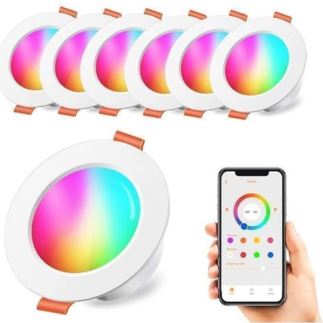 Spots LED Encastré 12W (équivalent 100W), Couleur RGB Changement Variation Coloré RGBW,Blanc Chaud 2700K (lot de 6) (1/5)