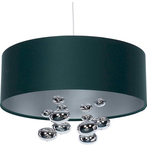 Suspension élégante vert bouteille et boules argentées décoratives - Ø 40 cm - H16 cm