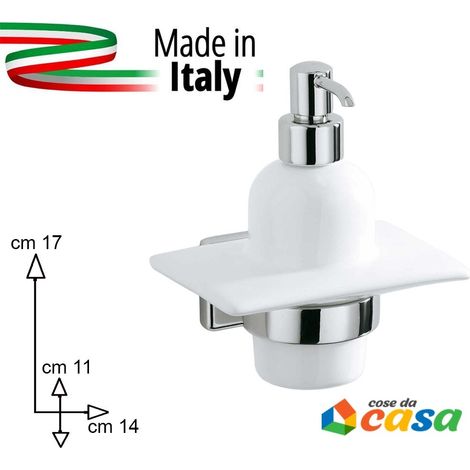 Accessori arredo per bagno dosatore sapone liquido da muro metallo e ceramica bianco moderno prodotto interamente in ITALIA (1/5)