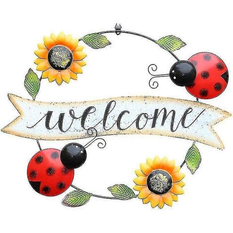 Décoration murale extérieure en métal style vintage, motif floral, 30 cm / 11,8 pouces panneau de bienvenue pour porte d'entrée de jardin, magasin ou maison. (1/5)