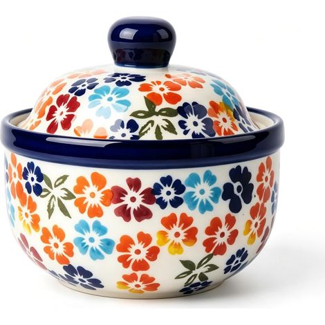 Mini-Keramiktopf mit Deckel, handbemalter Keramiktopf, Mehrzweckschüssel, kann zum Servieren von Suppen, Desserts, Eiern, Crème brûlée, Soufflé usw. verwendet werden, klein und fein, mikrowellen- oder (1/5)
