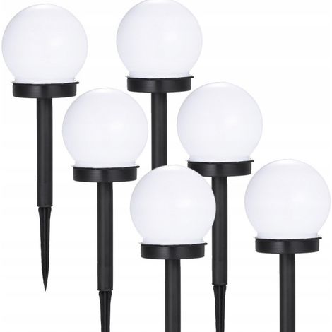 Solarbetriebene LED-Gartenleuchte, kugelförmiger weißer Glaskolben, 10 cm Durchmesser, 6er-Set. (1/5)