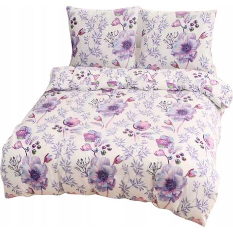 Parure de lit polaire Parylux, motif bouquet violet, housse de couette 140x200, taies d'oreiller 70x80 (1/2)