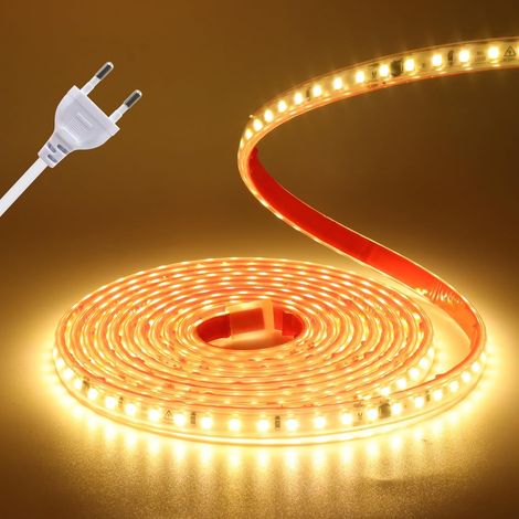 Bande LED 220 V,Warm White 120 LED/m, étanche IP65, ruban adhésif ultra-lumineux sécable de 10 cm pour alimentation directe, éclairage intérieur.5M (1/5)