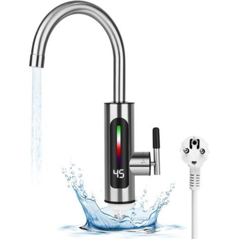 Robinet d'eau électrique instantané, 3000W, en acier inoxydable 304, plage de température réglable 30-60℃, affichage LED, installation flexible. (1/4)