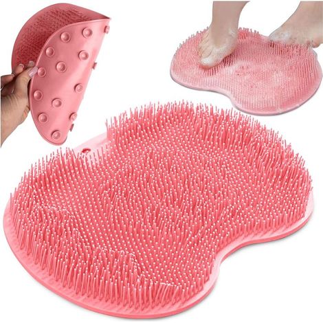 Tapis de massage pour pieds et dos ,Tapis de douche en silicone avec ventouses,Brosse à pieds et à dos,Antidérapant,Rose (1/5)