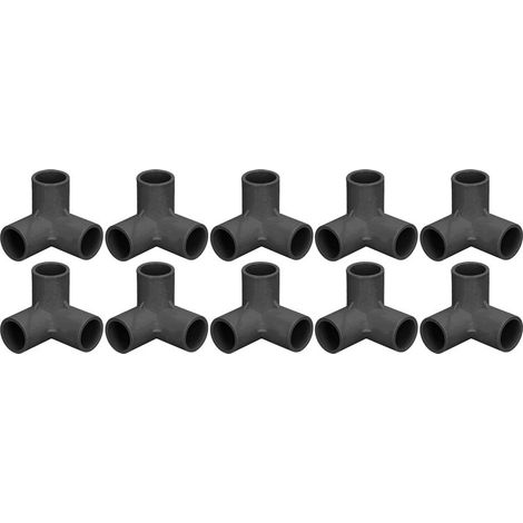 Raccord en T PVC 3 voies coudé 25 mm - Lot de 10 pièces noires pour tuyauterie et structures (1/5)