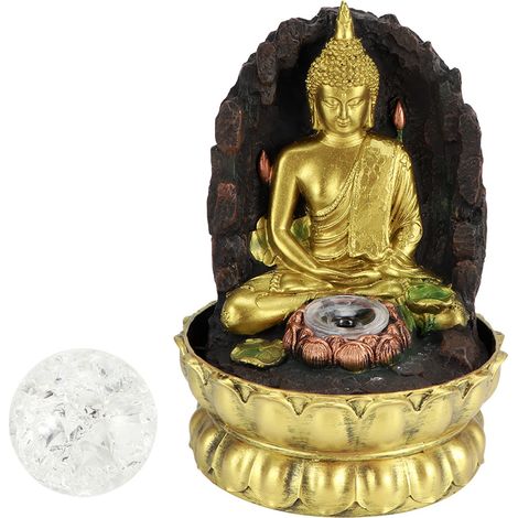 Fontaine d'intérieur en résine, statue de Bouddha méditant, fontaine de table lumineuse à LED, décoration intérieure, prise US 110 V (1/5)