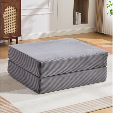 Puf convertible en sillón-cama de pana, gris oscuro, 2 bloques de espuma, 109 cm (1/5)