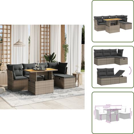 vidaXL Set de muebles de jardín 6 pzas y cojines ratán sintético gris (1/5)