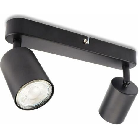 Pr Plafonnier LED à 2 flammes, pivotant et orientable Spot mural, GU10 (sans ampoules) Plafonnier rétro/vintage 230V noir pour salon chambre cuisine