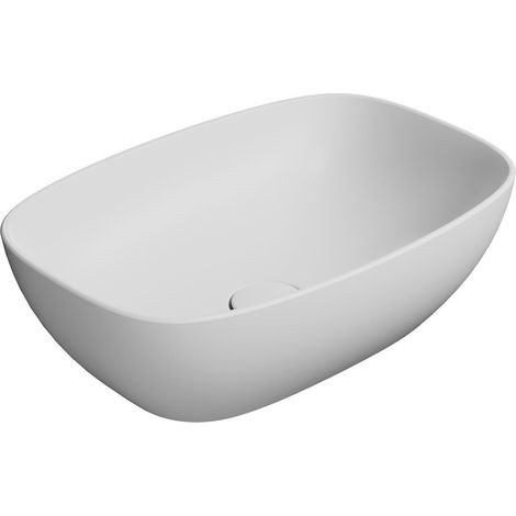 Lavabo en céramique NUBES sur plan 50x35cm, blanc mat (1/2)