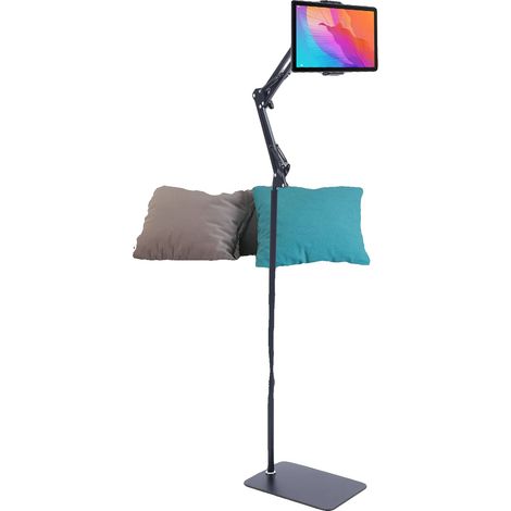 Supporto per tablet autoportante, in acciaio al carbonio, altezza regolabile, rotazione a 360°, adatto a tablet e telefoni, base antiscivolo. (1/5)