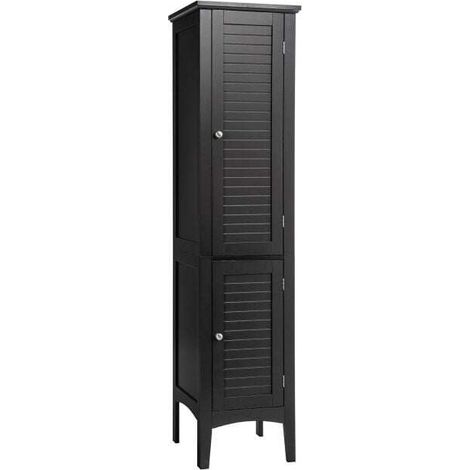 Meuble de salle de bain autoportant 2 portes de 160 cm avec étagères 5 niveaux - noir (1/5)