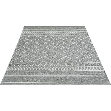 FLOORNOVO In- & Outdoor Teppich Grau gemustert - 150 x 80 cm - Flachgewebe für Garten Balkon Terrasse und Innenbereich - Robust & Pflegeleicht - vielseitig einsetzbar im Innen- und Außenbereich (1/2)