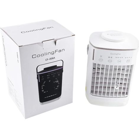 Ventilador pequeño, aire acondicionado portátil con ventilador de refrigeración por agua y luz ambiental colorida para interiores en el hogar, la oficina, el dormitorio o la residencia estudiantil. (1/5)