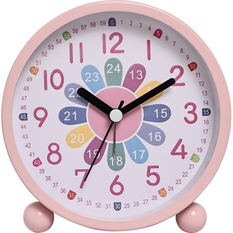 Sveglia digitale per bambini - Senza ticchettio, educativa, analogica, al quarzo con luce notturna - a batteria (rosa)