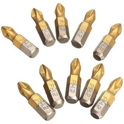 Drill chuck, 10pcs magnetic Phillips screwdriver bits, titanium coated, anti-slip, 1/4" hex shank, PH2, 25mm