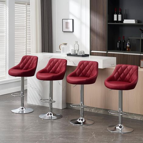WOLTU 4x bar stools chairs Breakfast Dining stools chairs for Kitchen Adjustable Dark Red