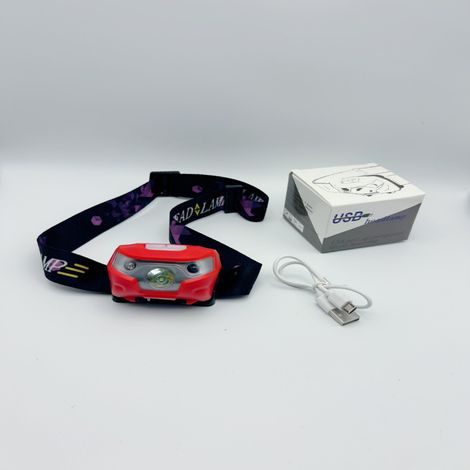 Linterna frontal LED ultrabrillante con sensor de carga, 10 horas de autonomía, batería de litio (roja: 1200 mA).
