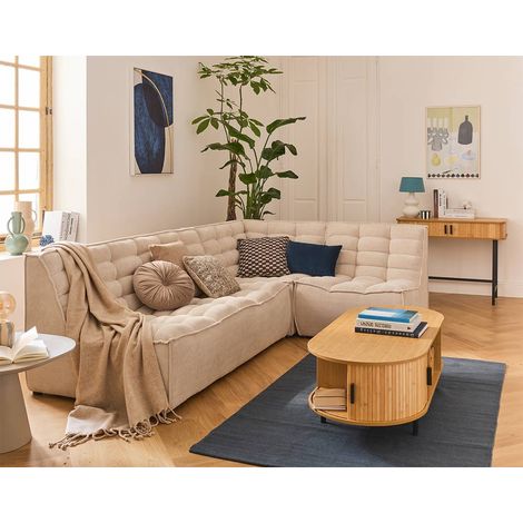 Ellie - canapé modulable d'angle réversible 4 places en velours texturé - beige (1/5)