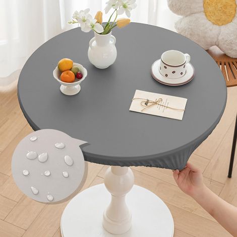 Manteles redondos de 60 cm con borde elástico, mantel redondo de exterior de piel sintética, resistente a las manchas, mantel gris impermeable para cocina, jardín y cafetería (apto para mesas de 40-50 (1/5)