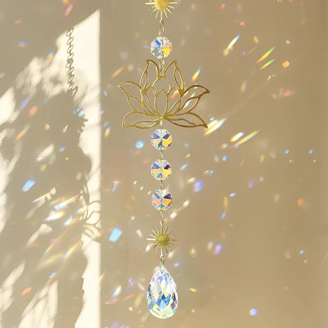 Attrape-Soleil en Forme de Fleur de Lotus avec Prisme en Cristal - Élégant Attrape-Soleil en Laiton pour la décoration de fenêtre, Le Bureau ou la Voiture (Lotus 1) (1/5)