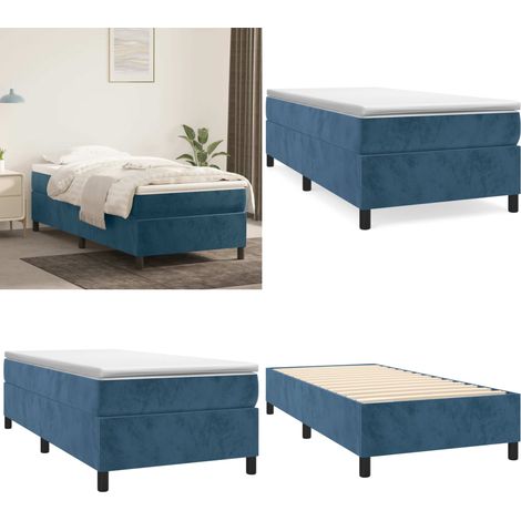 Cadre de lit sans matelas bleu foncé 100x200 cm velours - Cadre De Lit - Lit Double - Lit Velours - Literie - Meuble Chambre - Home & Living (1/5)