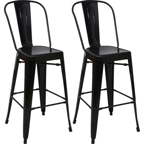 Set di 2 sgabelli da bar dal design industriale in metallo nero con schienale alto 040000109