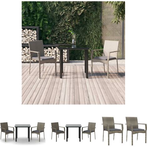 Gartenmöbel - vidaXL 3-tlg. Garten-Essgruppe mit Kissen Schwarz und Grau Poly Rattan - Wetterfest (1/5)