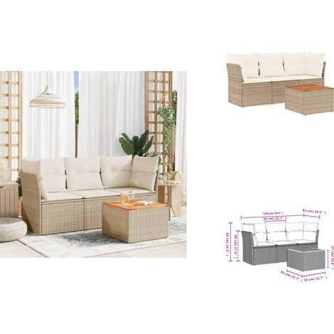 4-tlg. Garten-Sofagarnitur mit Kissen Beige Poly Rattan - Gartensortiment - Outdoor Möbel - Gartenlounge - Lounge Set - Rattan Sofa (1/3)