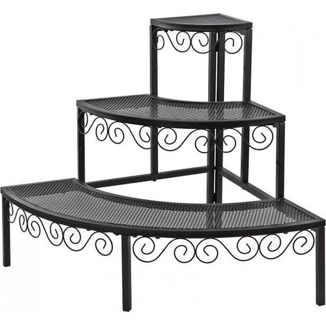 Dema – Étagère d'angle pour plantes en métal 3 niveaux – Acier noir – Charge 10 kg par niveau – Hauteur 610 mm – Surface 0,28 m²