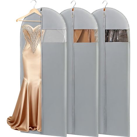 Custodia porta abiti lunga 65 pollici, composta da 3 pezzi con finestra trasparente per abiti da sera/cappotti (grigio) (1/4)