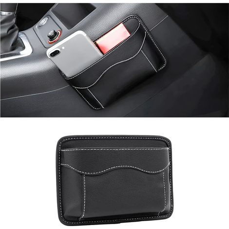 Kleiner multifunktionaler PU-Auto-Organizer, Seitenorganizer für Autositze, auslaufsicherer PU-Seitenorganizer für Autositze, zur Organisation von Dokumenten (Schwarz) (1/5)