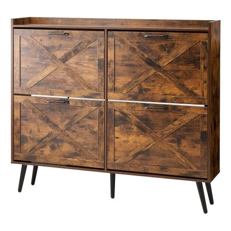 Zapatero con 4 Puertas y Antivuelco, Ahorra Espacio, Organizador de Zapatos Independiente para Entrada, Pasillo, Salón, Porche, Estilo Vintage, 120 x 24 x 105 cm, Fácil de Limpiar, Marrón (1/5)