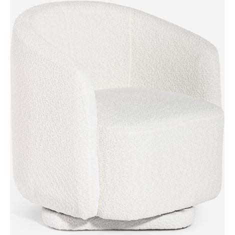 Butaca moderna giratoria de tela bouclé para salón Orav - Blanco